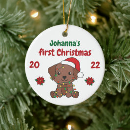 Labrador kerstbaby's, eerste kerstdag keramisch ornament