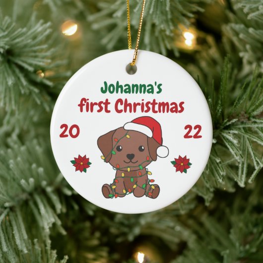 Labrador kerstbaby's, eerste kerstdag keramisch ornament (Boom)