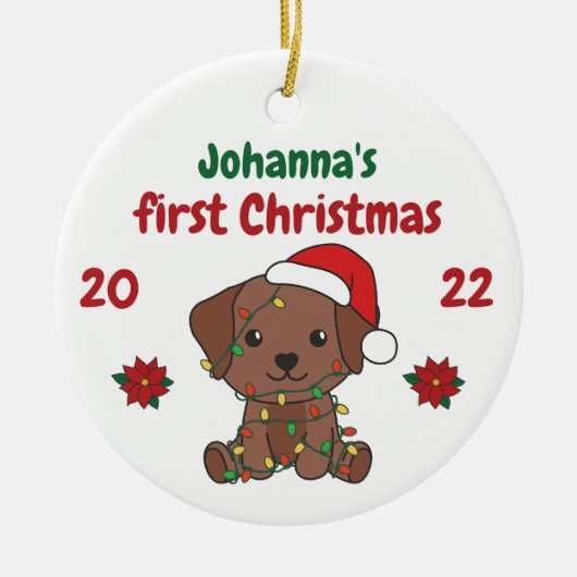 Labrador kerstbaby's, eerste kerstdag keramisch ornament (Voorkant)