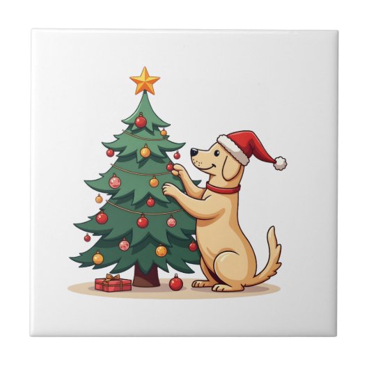 Labrador Kerstboomhulp Tegeltje (Voorkant)