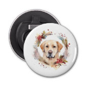 Labrador Kerstkrans Feestelijke Pup Button Flesopener (Voorkant)