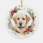 Labrador Kerstkrans Feestelijke Pup Keramisch Ornament (Voorkant)