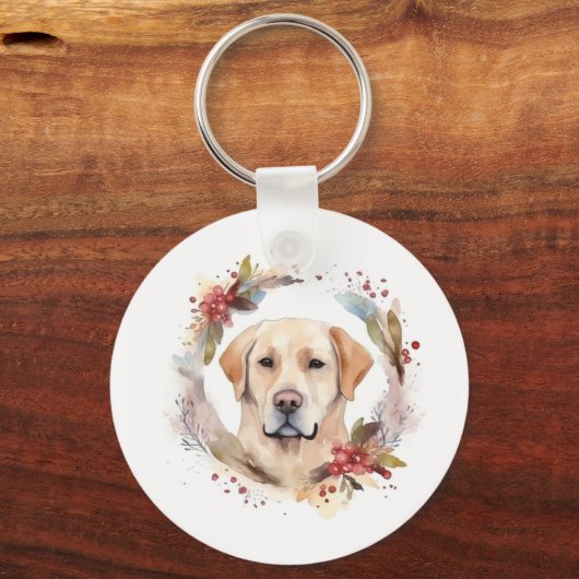 Labrador Kerstkrans Feestelijke Pup Sleutelhanger (Achterkant)