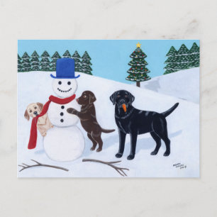 Labrador Kerstmis met Snowman Feestdagenkaart