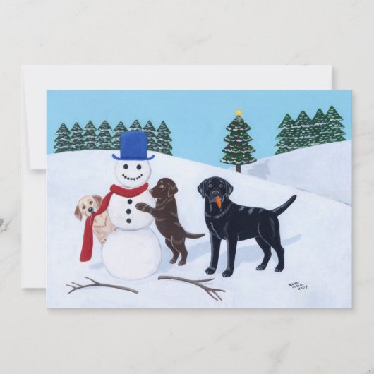 Labrador Kerstmis met Snowman Kaart (Voorkant)