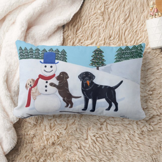 Labrador Kerstmis met Snowman Kussen (Deken)