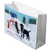 Labrador Kerstmis met Snowman Large Cadeauzakje (Voorkant Gekanteld)