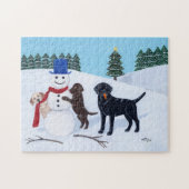 Labrador Kerstmis met Snowman Legpuzzel (Horizontaal)