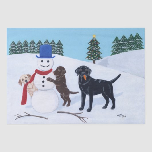 Labrador Kerstmis met Snowman Tissuepapier (Voorkant)
