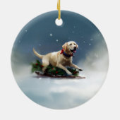 Labrador Kerstsneeuw winter Keramisch Ornament (Achterkant)
