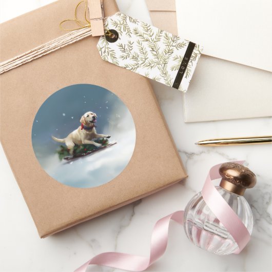 Labrador Kerstsneeuw winter Ronde Sticker (Geschenken)