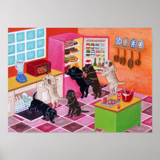 Labrador Kitchen Party Artwork Poster (Voorkant)