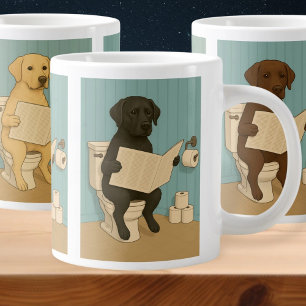 Labrador lezen krant op het toilet extra grote beker