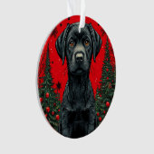 Labrador noir de Noël avec des arbres de fête (devant)