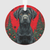 Labrador noir de Noël avec des arbres de fête (dos)