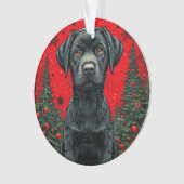 Labrador noir de Noël avec des arbres de fête (devant)
