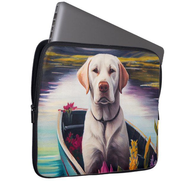 Labrador op een peddel: een Schilderachtig avontuu Laptop Sleeve (Voorkant Rechts)