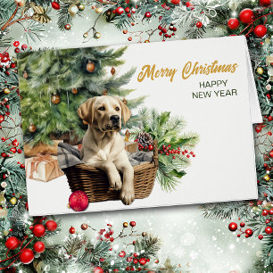 Labrador Ophaalhond Rieten Mand Kerstkaart