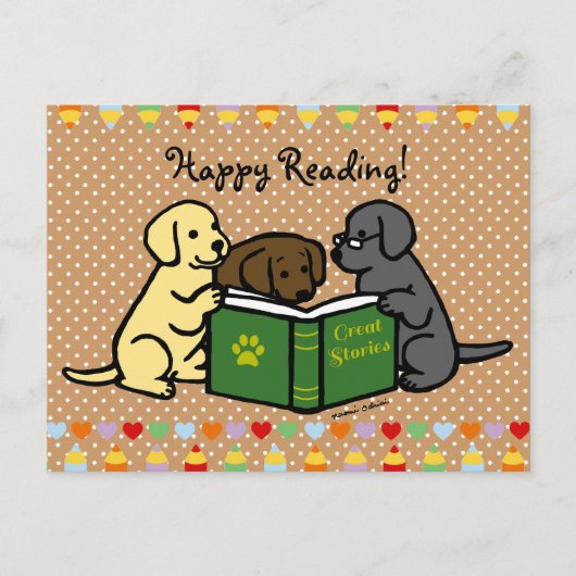 Labrador Puppies Reading Cartoon Briefkaart (Voorkant)