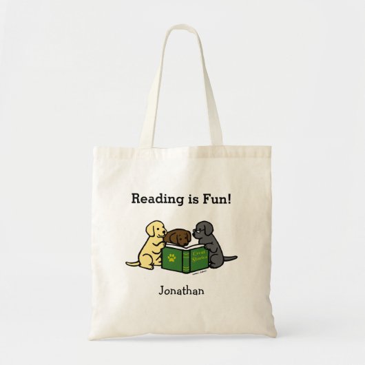 Labrador Puppies Reading Cartoon Tote Bag (Voorkant)
