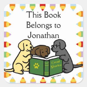 Labrador Puppies Reading Cartoon Vierkante Sticker