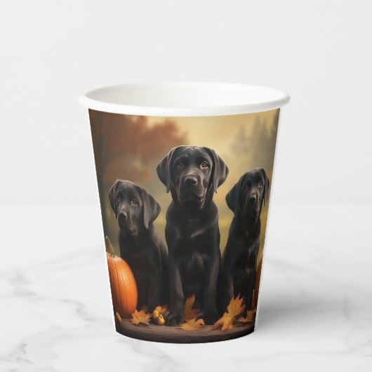 Labrador Puppy Herfst Delight Pompoen Papieren Bekers (Voorkant)