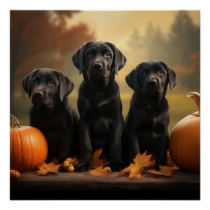 Labrador Puppy Herfst Plezier Pompoen Perfect Poster