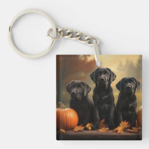 Labrador Puppy Herfst Plezier Pompoen Sleutelhanger
