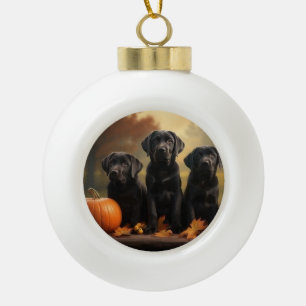 Labrador Puppy Herfstpracht Pompoen Keramische Bal Ornament