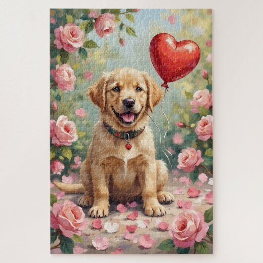 Labrador Puppy Rose Petals Valentine's Day Legpuzzel (Verticaal)