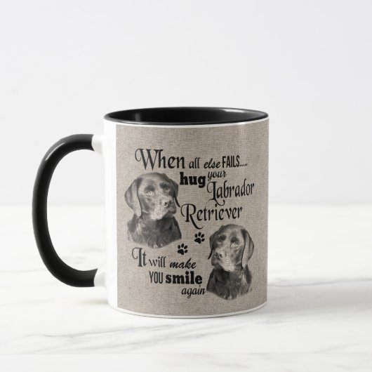 Labrador Retriever art als alles mislukt, quote Mok (Links)