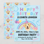 Labrador Retriever Birthday Invitation Blue (Devant / Derrière)