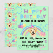 Labrador Retriever Birthday Invitation Green (Devant / Derrière)