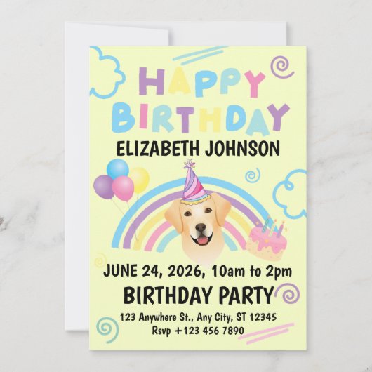 Labrador Retriever Birthday Invitation Yellow (Devant)