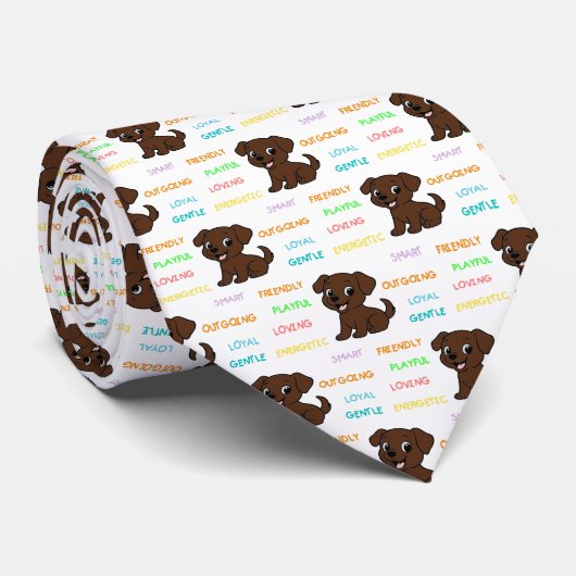 Labrador Retriever Chocolade Cartoon Kenmerken Stropdas (Opgerold)