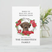 Labrador Retriever chocolade Poinsettia Kerstmis Feestdagenkaart (Staand voorkant)