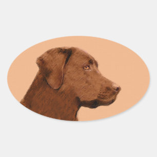 Labrador Retriever (Chocolade) schilderen - Dog Ar Ovale Sticker