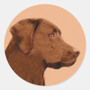 Labrador Retriever (Chocolade) schilderen - Dog Ar Ronde Sticker