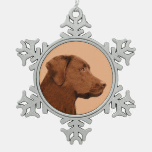 Labrador Retriever (chocolade) schilderen - Dog Ar Tin Sneeuwvlok Ornament