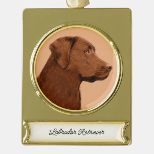 Labrador Retriever (Chocolade) schilderen - Dog Ar Verguld Banner Ornament