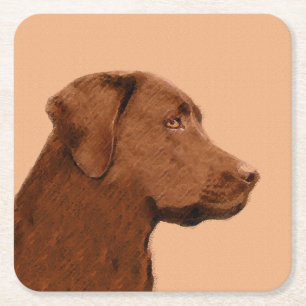 Labrador Retriever (Chocolade) schilderen - Dog Ar Vierkante Kartonnen Onderzetter