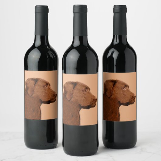 Labrador Retriever (Chocolade) schilderen - Dog Ar Wijn Etiket (Flessen)