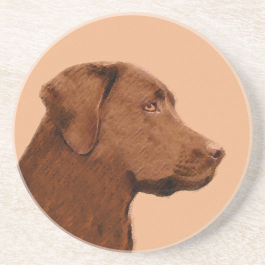 Labrador Retriever (Chocolade) schilderen - Dog Ar Zandsteen Onderzetter (Voorkant)