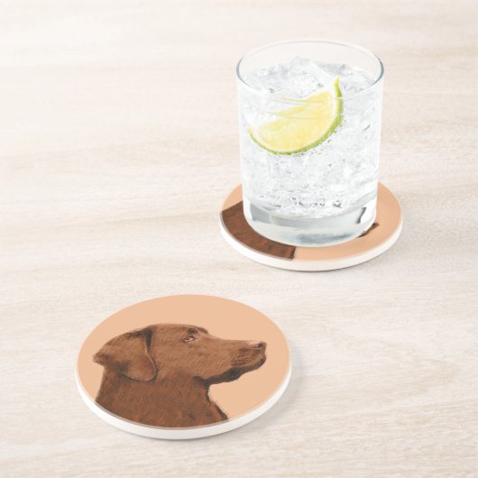 Labrador Retriever (Chocolade) schilderen - Dog Ar Zandsteen Onderzetter (Zijkant)