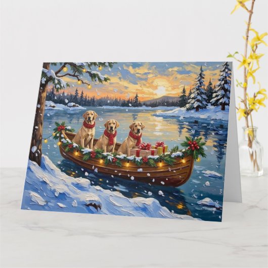 Labrador Retriever Christmas Boat Holiday Kaart (Gele Bloem)