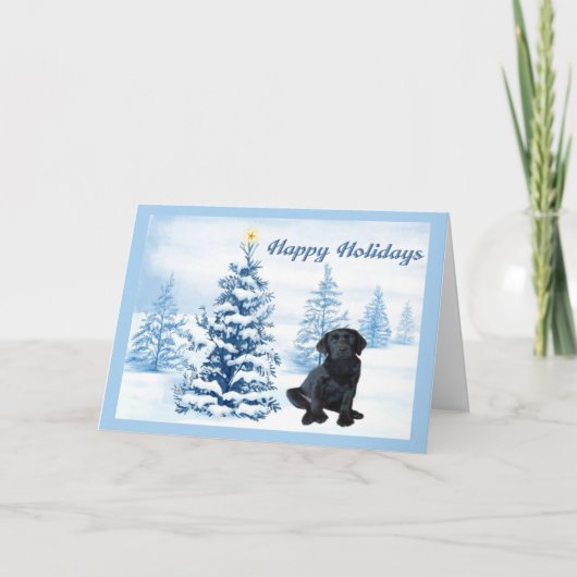 Labrador Retriever Christmas Kaart Blue Tree10 (Voorkant)