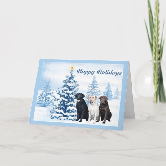 Labrador Retriever Christmas Kaart Blue Tree9 (Voorkant)