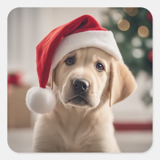 Labrador Retriever Christmas Vierkante Sticker (Voorkant)