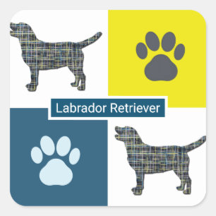 Labrador Retriever Dog & Paw Y&B Grid Square Vierkante Sticker