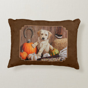 Labrador Retriever Dog & Pumpkins Brown Decoratief Kussen